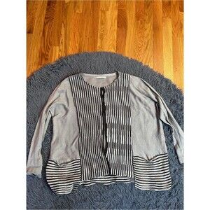 Matthildur Light Gray Button-Front Knit Oversized Cardigan Black Stripes Size S